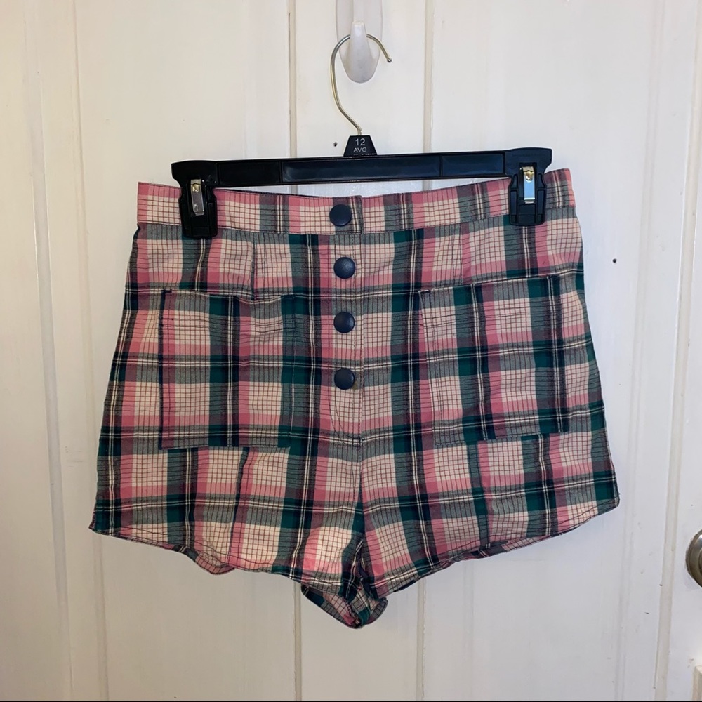 Pink and Green Plaid Shorts